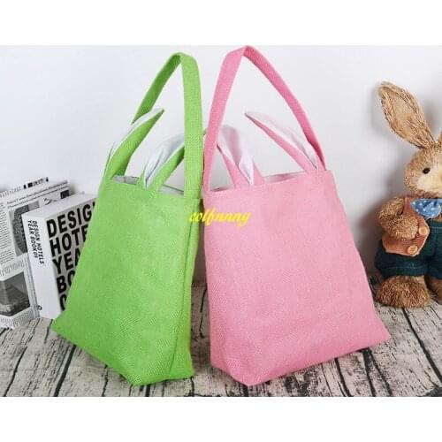 100pcs/lot 25x30x10cm Size Easter Gifts Bag Jute burlap Cloth Material Easter New Year Rabbit Bunny Shape Packing Bag For child