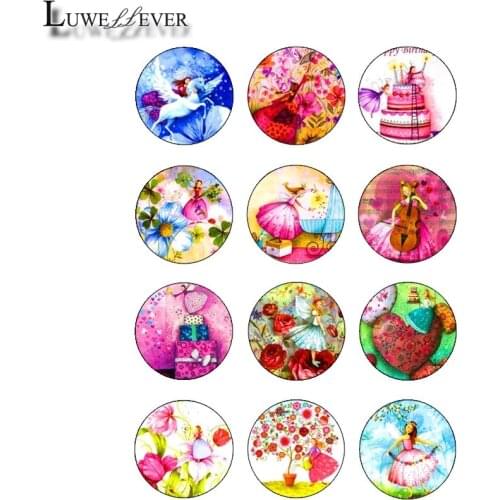 12mm 10mm 14mm 16mm 20mm 25mm 435 12pcs/lot Painting Mix Round Glass Cabochons Jewelry Findings 18mm Snap Button Charm Bracelet