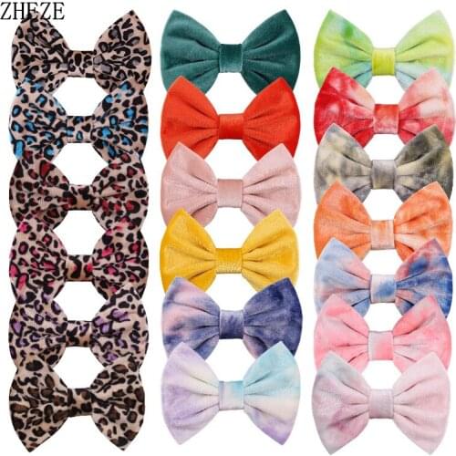 1Pair 2021 NEW 5'' Smooth Leopard Velvet Kids Bows With/Without Clips Autumn&Winter Hair Accessories Headwear for Headband