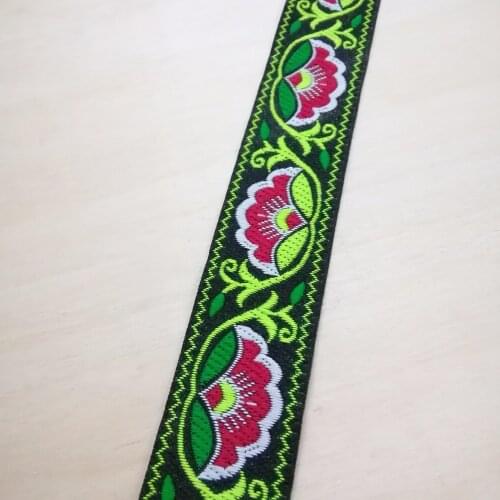 3.3cm 33mm Black Green Zigzag Aster Water Lily Lotus Folk Ethnic Symbol Ribbon Costume Laciness National Jacquard Webbing