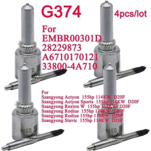 4 PCS G374 Injector Nozzle L374PBD Fuel Nozzle Sprayer Assy H374 for Ssangyong EMBR00301D 6710170121 A6710170121 33800-4A710