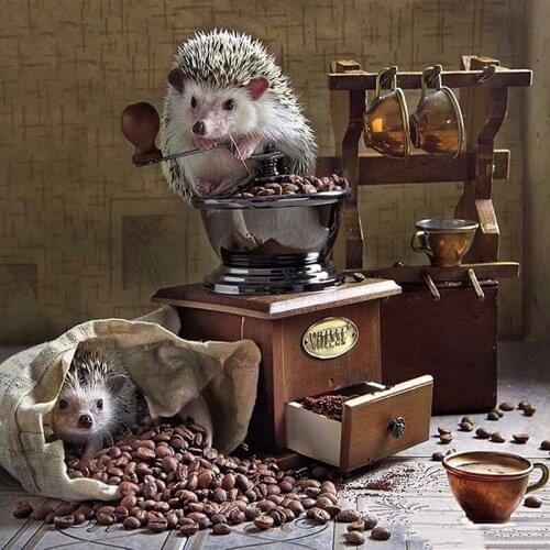 5D DIY Diamond Painting "Hedgehog Coffee" Embroidery Square/round Cross Stitch Animal Mosaic Decoration s