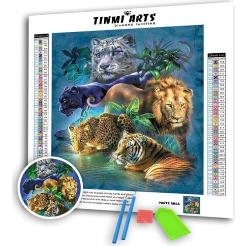 5D Tiger Animals Pattern Picture Poured Glue Diamond Painting Kits Scalloped Edge Full Round Drills Rhinestone Mosaic Craft Gift
