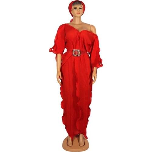 African Maxi Dresses For Women Pleats Pleated New Flare Sleeve Long Dress Loose Large Ruffle Irregular Lady Long Dresses Africa