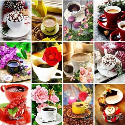 Coffee Flowers 5D Diamond Painting DIY Cross Stitch Embroidery Rhinestone Mosaic Picture Full Round&Square Drill Home Decoration