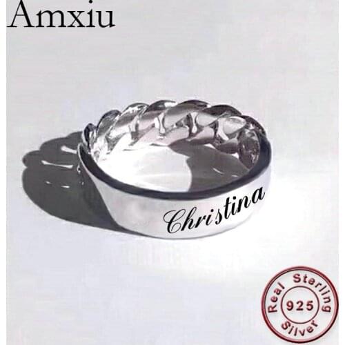 Amxiu Personalized Name Ring Customize Any Size Name Ring 100% 925 Sterling Silver Wide Rings For Women Men Wedding Ring Jewelry
