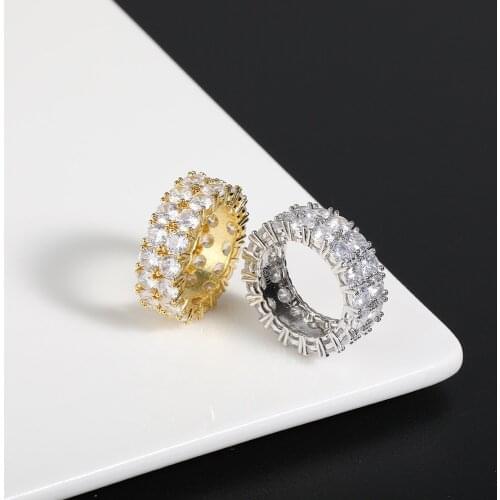 Funmode Shiny Two Row Round AAA Cubic Zircon Engagement Rings for Women Baguette Finger Ring anelli donna Wholesale FR89