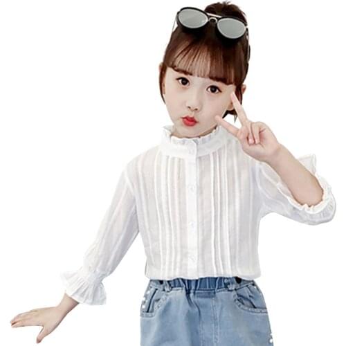 Girls White Blouse Butterfly Sleeve Kids School Blouse For Girls Blouse Childrens For Girl Casual Style Teenager Clothes Girls