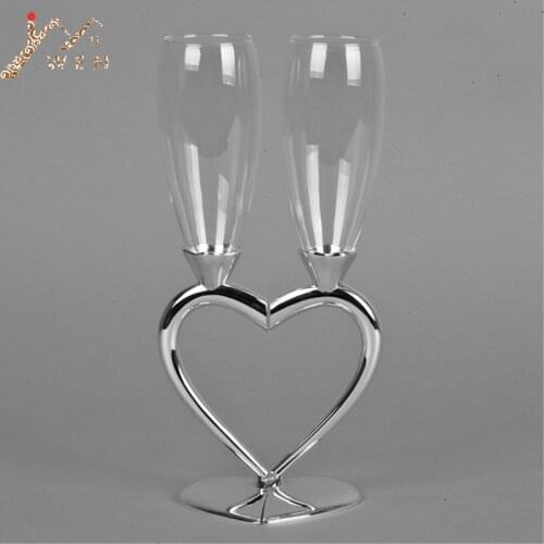 IMUWEN Silver plated heart shape champagne glass, champagne flute for weddings or party