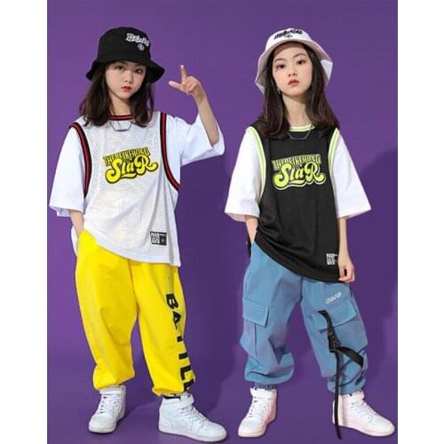 Kids Hip Hop Dancing Clothing Carnival Outfits Sport Tshirt Tops Jogger Pants For Girls Dance Wear Costume Stage Show Clothes