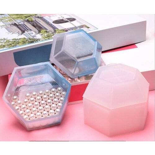 DIY crystal plastic storage box mold jewelry jewelry storage box high mirror hexagon storage box silicone mold