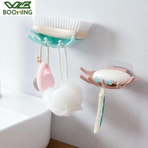 WBBOOMING Travel Soap Dishes Drain Sponge Holder Bathroom Tools Organizer Hooks Portable Plastic Soap Storage Rack Container