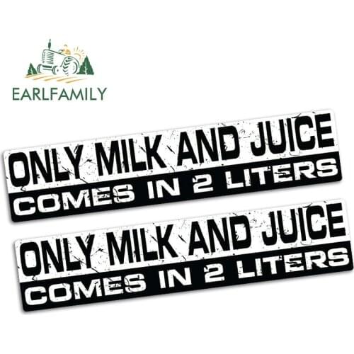 EARLFAMILY 15cm x 3.2cm MILK & JUICE Sticker Vinyl Funny Car Truck JDM Bumper Window 4WD 4X4 Race Decal Car Stickers 2pcs