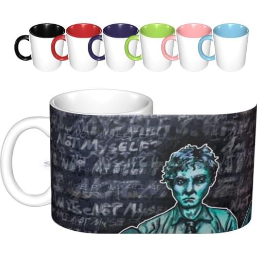 How Am I Not Myself ? Ceramic Mugs Coffee Cups Milk Tea Mug Fanart Ink Jude Law I Heart Huckabees Movie Cinema Dark Existential
