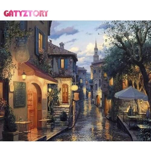 GATYZTORY Full Square Diamond Painting Night Street Scenerry 5D DIY Diamond Embroidery Hobby Mosaic Pattern Home Decor