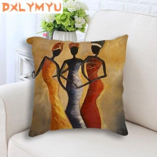 Africa Painting Art Impression Exotic Style Throw Pillow Cotton Linen African Dancer Cushion For Sofa Home Decoration
