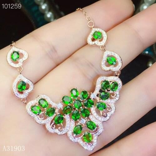 KJJEAXCMY boutique jewelry 925 pure silver inlaid natural diopside Necklace Pendant support detection