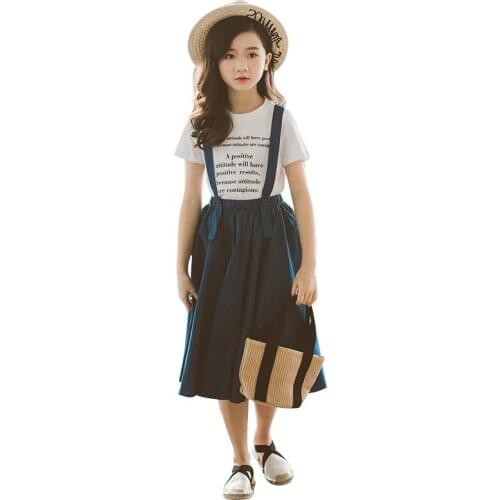 Teen Girls Clothes Set 2020 summer Kids Fashion Girls Clothing Sets 2 pcs Letter T-Shirt & Strap Skirt Set 6 8 10 12 14 15 Years
