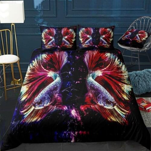 Betta Fish Fighting Quilt Cover Pillowcase 3Piece Comforter Bedding Set With Pillow Case Single Double Duvet Cover Home Decora
