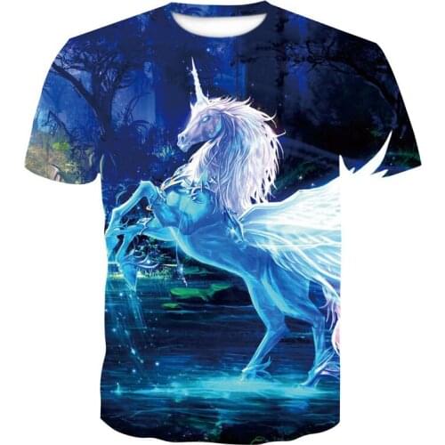 2020 cool mens short-sleeved animal print T-shirt 3D fashion white horse high quality mens and womens tops
