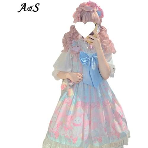 Anbenser Japanese Style Sweet Kawaii Jsk Lolita Dresses Vintage Victorian Gothic Sleeveless Bowknot Lace Princess Party Dress