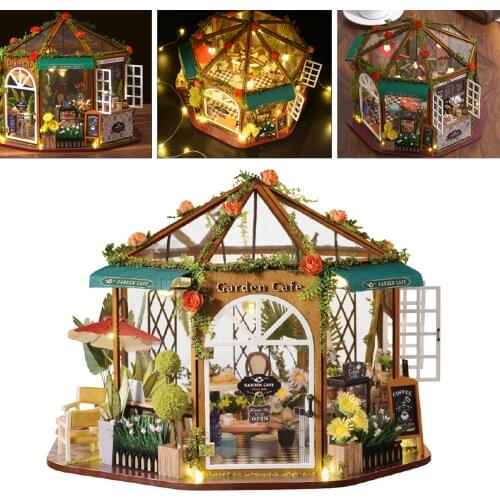 Doll House Furniture Dollhouse Miniature Puzzle Toy Model Kits Toy-coffee House