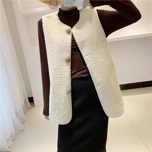 Women 2020 Fashion with Button Loose V-Neck Jacket Coat Vintage Sleeveless Side Pockets Female Outerwear Chic Overcoat Vests New