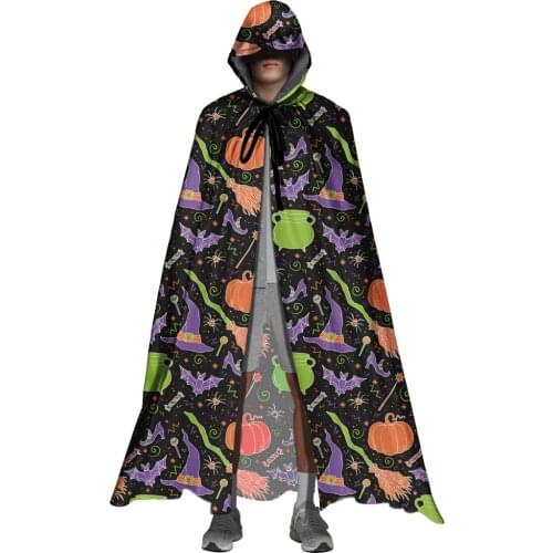 Fashion Reversible Goth Pirate Vampire Witch Cloak Halloweentown Pumpkin Pattern Unisex Black Christmas Halloween Cosplay Capes