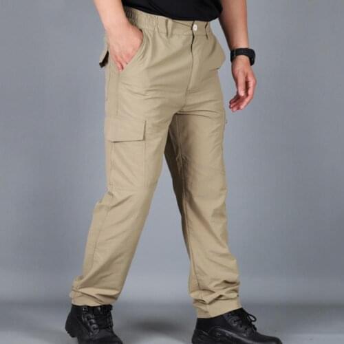 Men Solid Color Tactical Cargo Pants Overalls Multi Pockets Cargo Pants Breathable Elastic Waist Camping Pants Workwear M-4XL