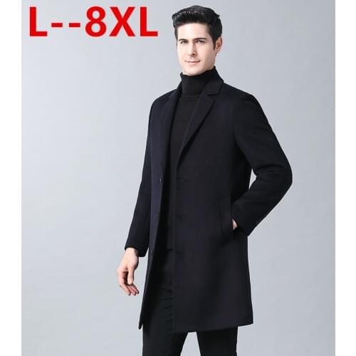 8XL 6XL Autumn Winter Warm Jacket Wool Long Coat Men Casual Warm Black Business Overcoat Mens Stylish Woolen Jackets Parka Male