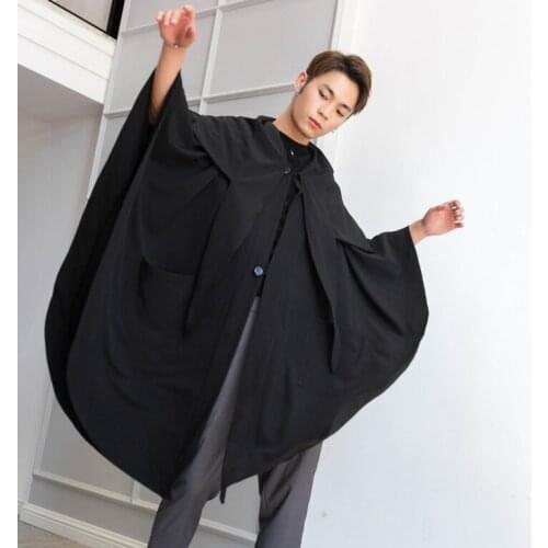 Mens coat Spring and autumn mens windbreaker in long loose windbreaker for men cape wearing trend