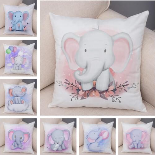 Soft Plush Lovely Cartoon Elephant Pillow Case for Children Room Sofa Decor Cute Animal Cushion Covers Pillocase Cover 45X45CM