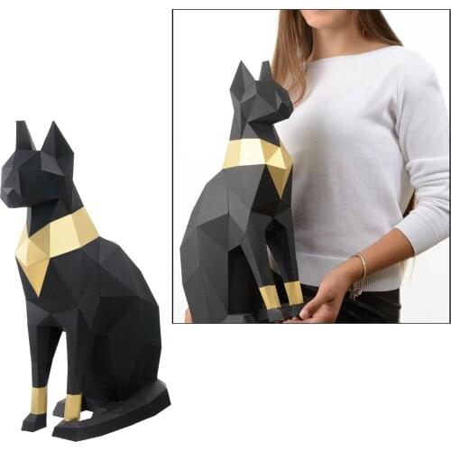 3D Pre-cut Paper Egyptian Cat Model Building Kit Origami Office Decoration