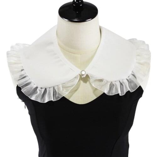 Japanese Style White Cotton Fake Collar Half Shirt Sweet Ruffles Lace Trim Shoulder Wrap Shawl Lolita Necklace Mini Cape L93F