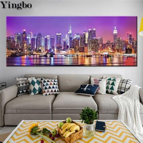 Night view of manhattan city 5d diy diamond painting cross stitch mosaic embroidery diamond round square stones Modern decor