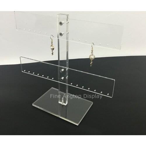 Clear Acrylic Earring T-Bar Display Tree Holder Jewelry Necklace Bracelet Stand 2 Tier