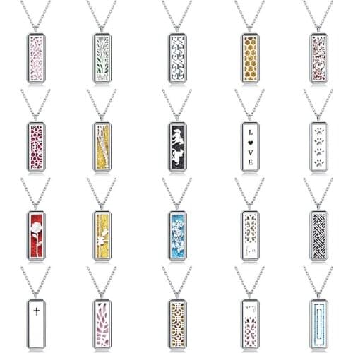 Rectangle Perfume Locket Pendant Necklace Stainless Steel Magnetic Charm Aromatherapy Essential Oil Diffuser Box Women Jewelry