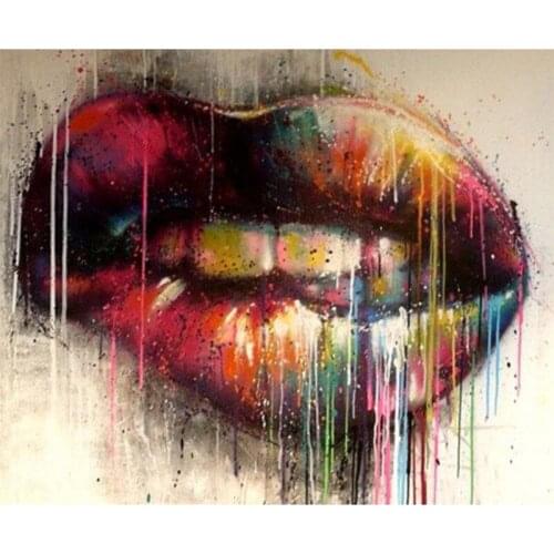 Hand painted graffiti art style oil painting colorful sexy lips graffiti art abstract modern for living room street art