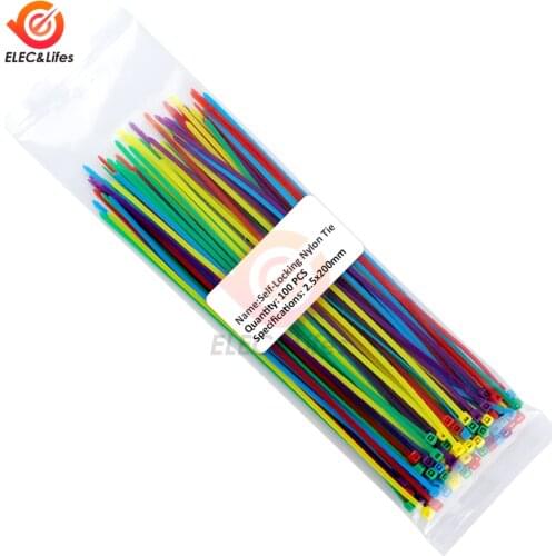 100Pcs 100mm 150mm 200mm Self-locking Nylon Cable Ties Plastic Wire Zip Binding Wrap Straps 2.5*200 2.5*150 2.5*100 Mix 10 Color