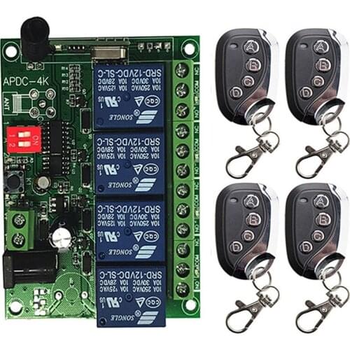 433MHz Universal Wireless Remote Control DC 12V 24V 4CH Relay Receiver Module RF Switch 4 Button Remote Control Gate Garage