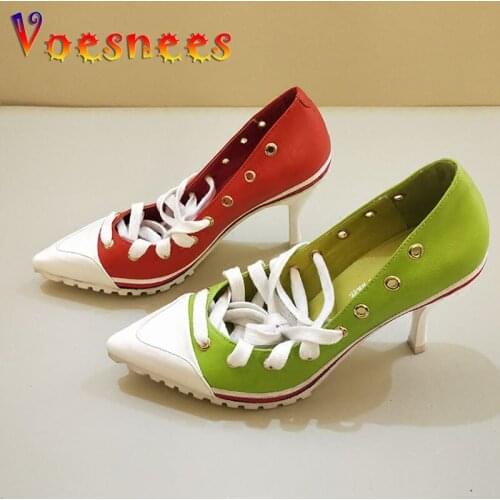 Princess Pumps European Station 2018 Spring Korean Version Candy Color Pointed Shallow High heel 7.5CM Cross-tied Girls Shoes