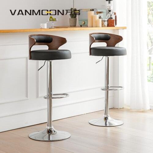 Wanmu Solid Wood Bar Chair Lift Swivel Chair Simple High Stool Backrest Bar Stool Front Desk Cashier Chair Bar Chair
