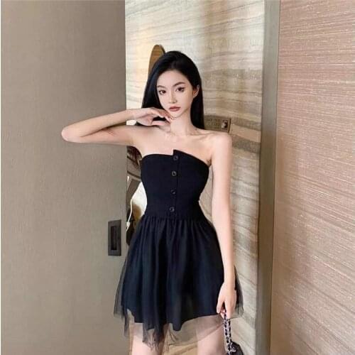 ZC3413 2021 summer new women fashion sexy temperament backless splicing gauze A-word dress cheap wholesale