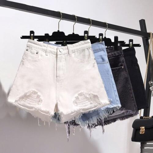 Ripped Denim Shorts Womens 2021 Spring And Summer New High Waist Loose Large Size Thin A-line All-match Student Wide-leg Pants