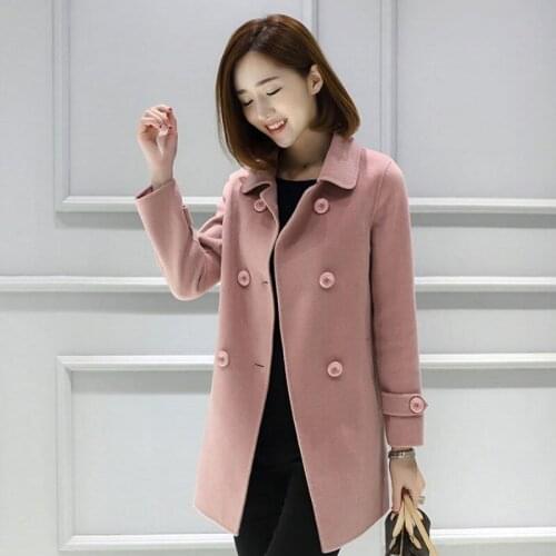 2020 Autumn Korean Wool Coat Women Fashion Overcoat Red Pink Long Ladies Coats Woman Lapel High Quality Jackets Casaco Feminino