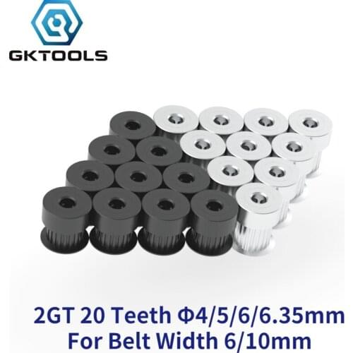 GKTOOLS 2GT 20 Teeth 2M Timing Pulley Bore 4/5/6/6.35/8mm for 2MGT GT2 Synchronous Belt Width 6/10mm Small Backlash 20Teeth 20T