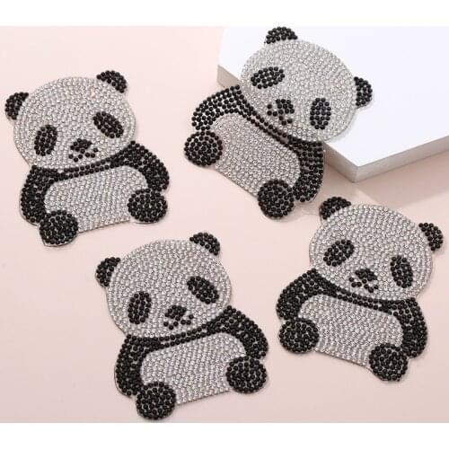 10/15/20 Pcs Panda Rhinestones Iron On Transfer ​Applique Patches Bling Diamonds Decorative Paches Sticker for Clothes Bags Hat