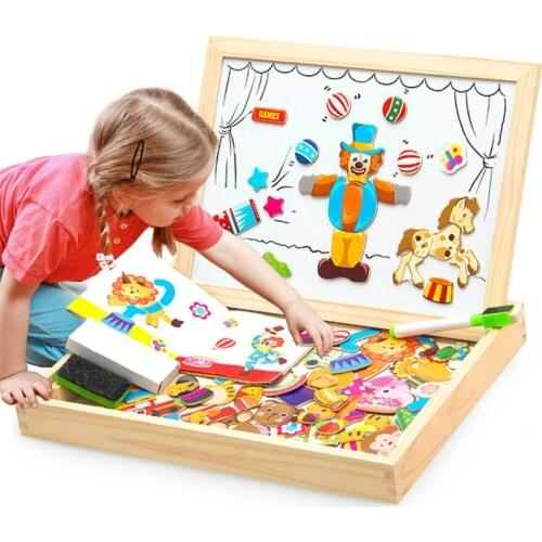 100PCS 3D Multifunctional Wooden Magnetic Toys Wooden Magnetic Puzzle 5 styles Box Educational Toy Blackboard Kids Drawing Toys