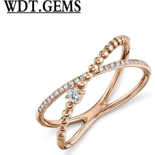 10K Rose Gold Diamond X Ring Crossover Crisscross Round Cut Natural Womens