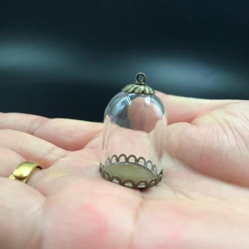 25x18mm hot bell tube shape glass vial pendant with bronze lace base tray cap glass wishing bottle fashion necklace glass jars